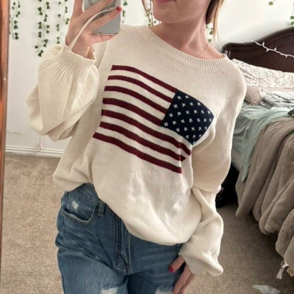 Cozy American Flag Print Oversized Sweater Top - Picture 1 of 7